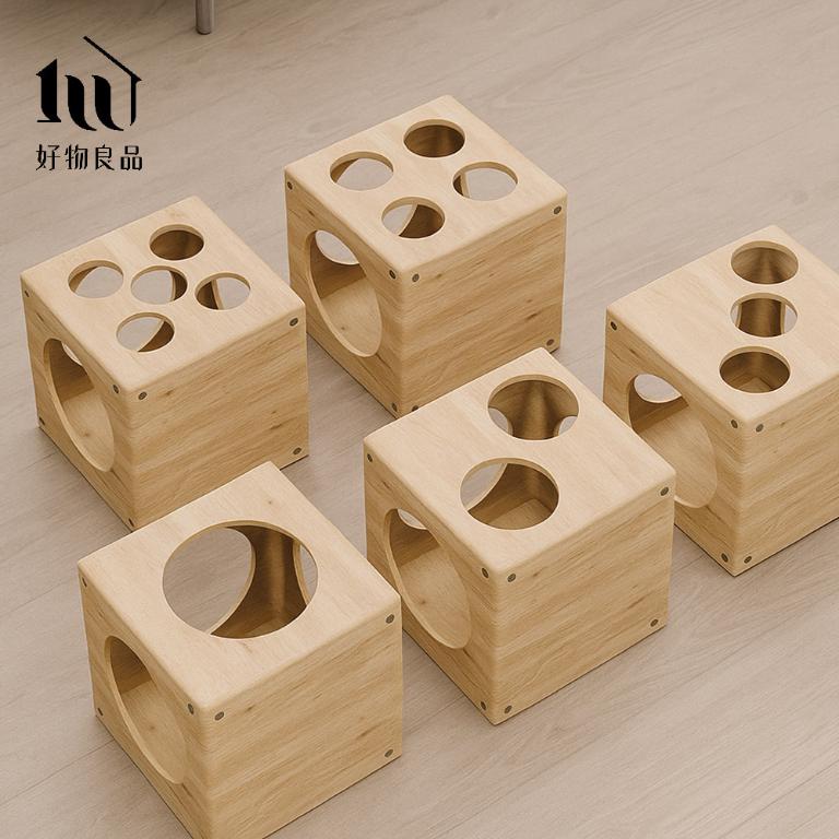 日本單元式設計實木寵物貓隧道貓迷宮置物箱