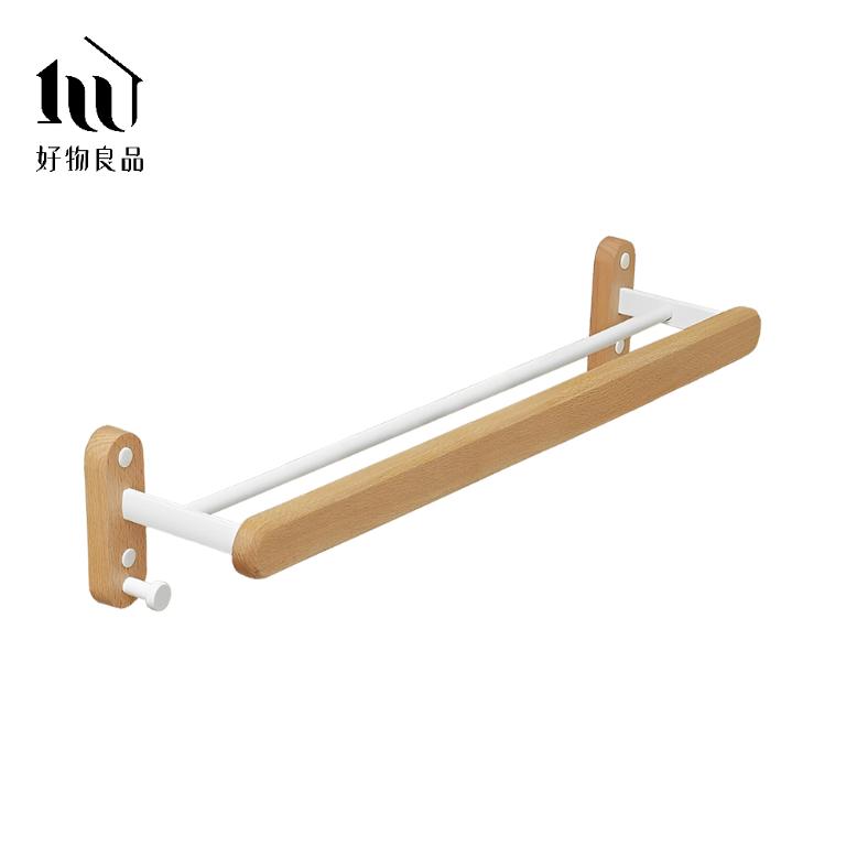 浴室防水防鏽原木單層毛巾掛架