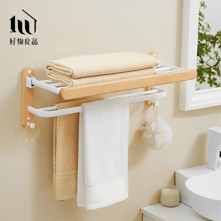 浴室防水防鏽原木收納雙層毛巾掛架