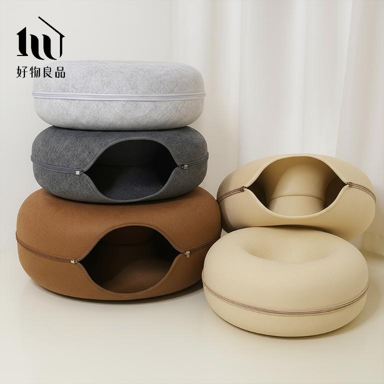 日本高品質加厚不織布圓形貓床貓隧道