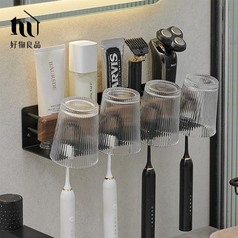 浴室防水防鏽原木牙刷漱口杯置物掛架