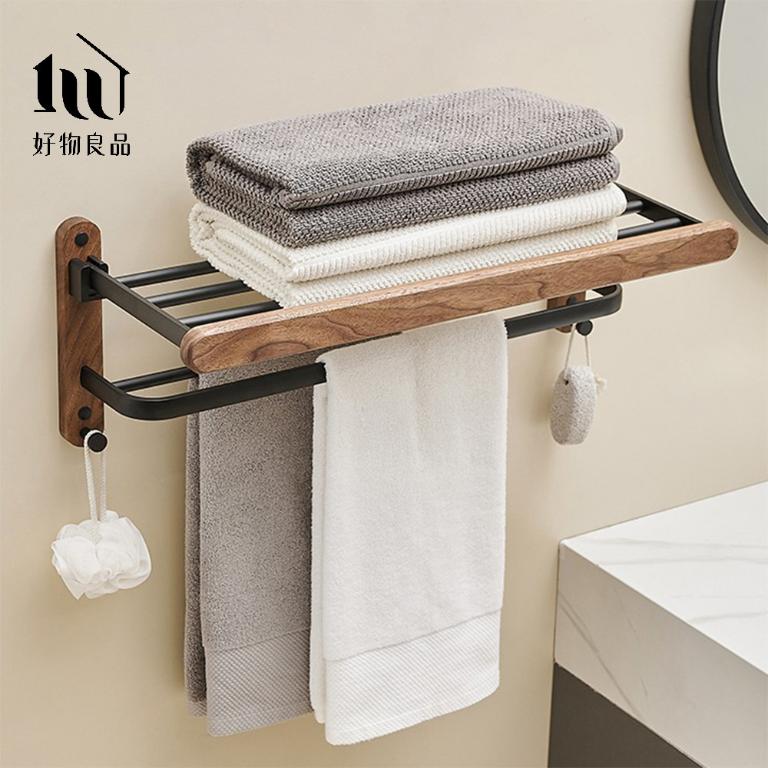 浴室防水防鏽原木收納雙層毛巾掛架
