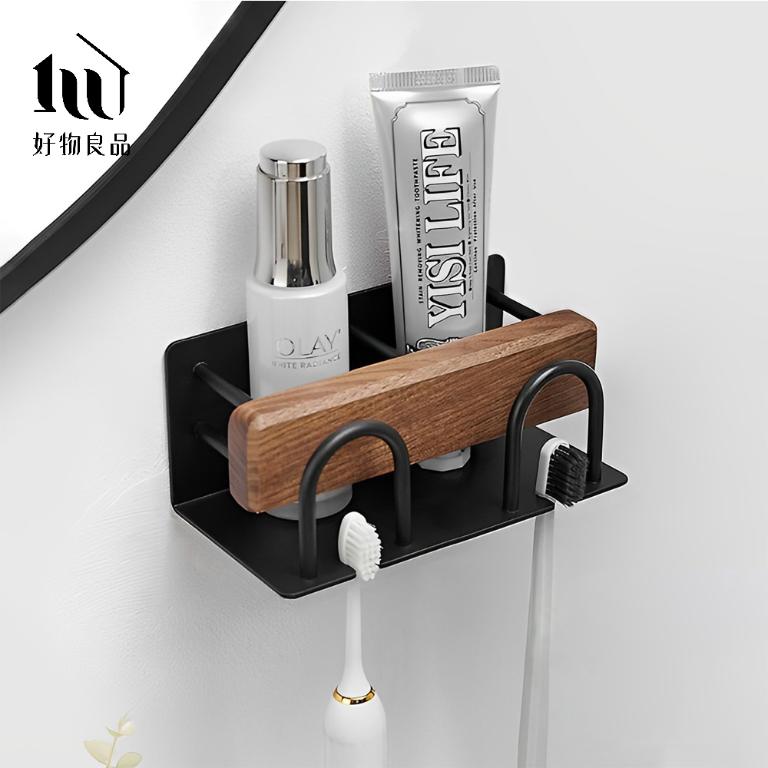 浴室防水防鏽原木牙刷漱口杯置物掛架