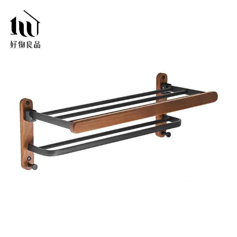 浴室防水防鏽原木收納雙層毛巾掛架
