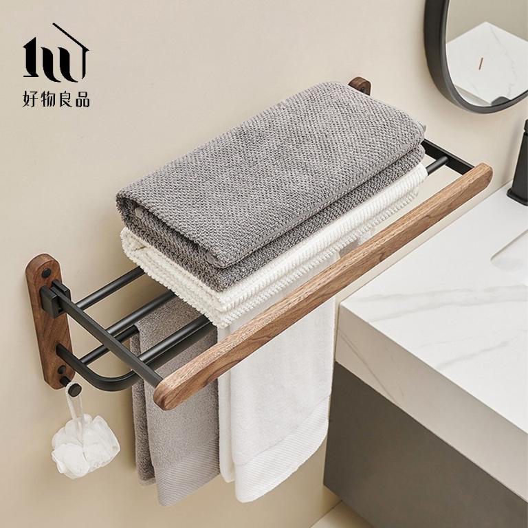 浴室防水防鏽原木收納雙層毛巾掛架