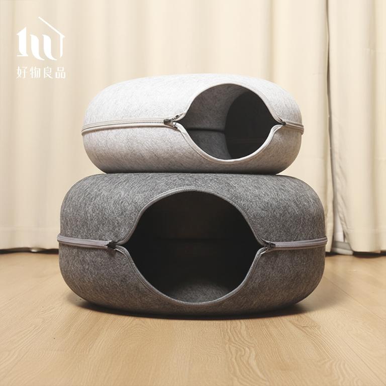 日本高品質加厚不織布圓形貓床貓隧道