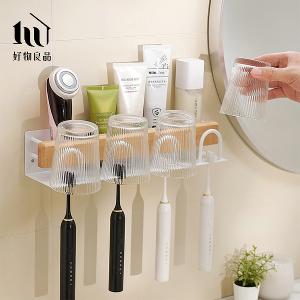 浴室防水防鏽原木牙刷漱口杯置物掛架