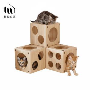 日本單元式設計實木寵物貓隧道貓迷宮置物箱