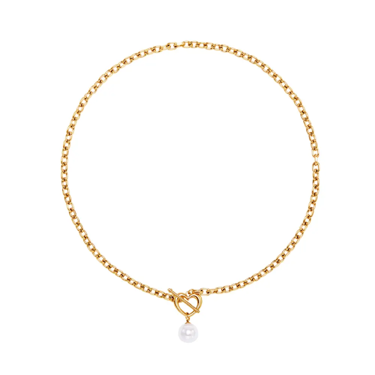 Heartfiel Solo 愛心OT扣珍珠項鍊 金