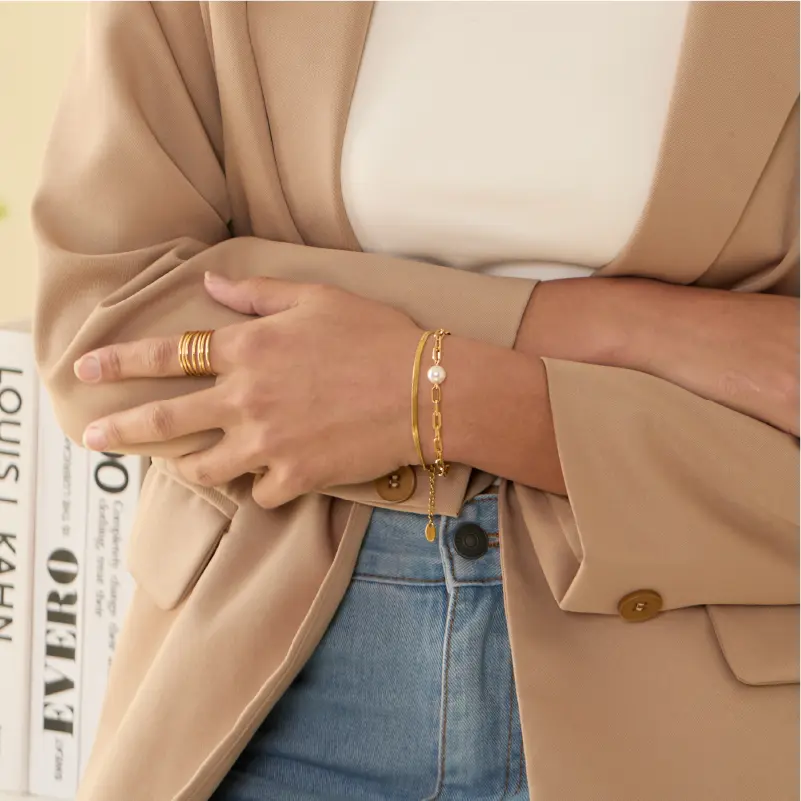 Aurora Heartfiel 珍珠愛心鏈條手鍊