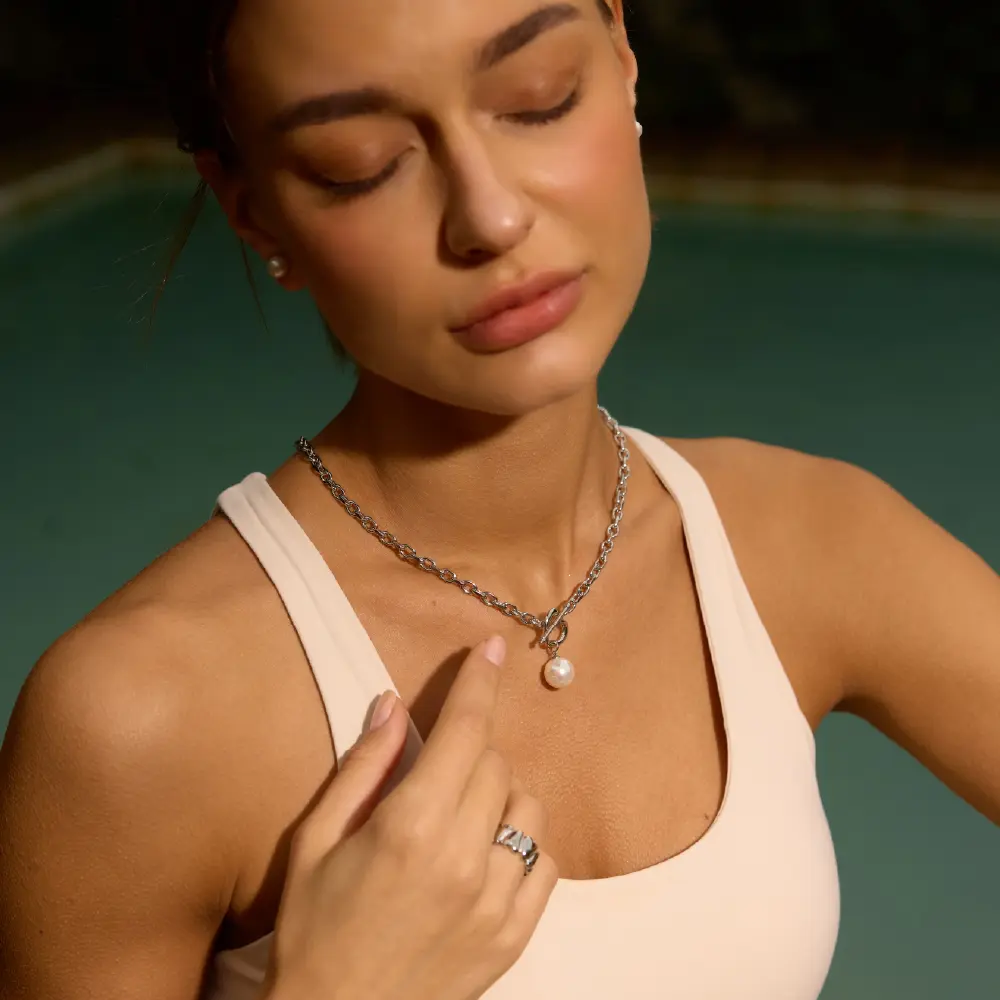 Heartfiel Solo 愛心OT扣珍珠項鍊 銀