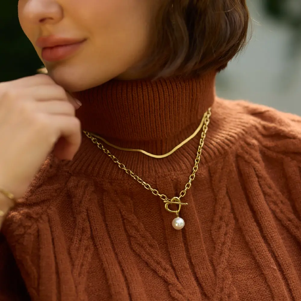 Heartfiel Solo 愛心OT扣珍珠項鍊 金