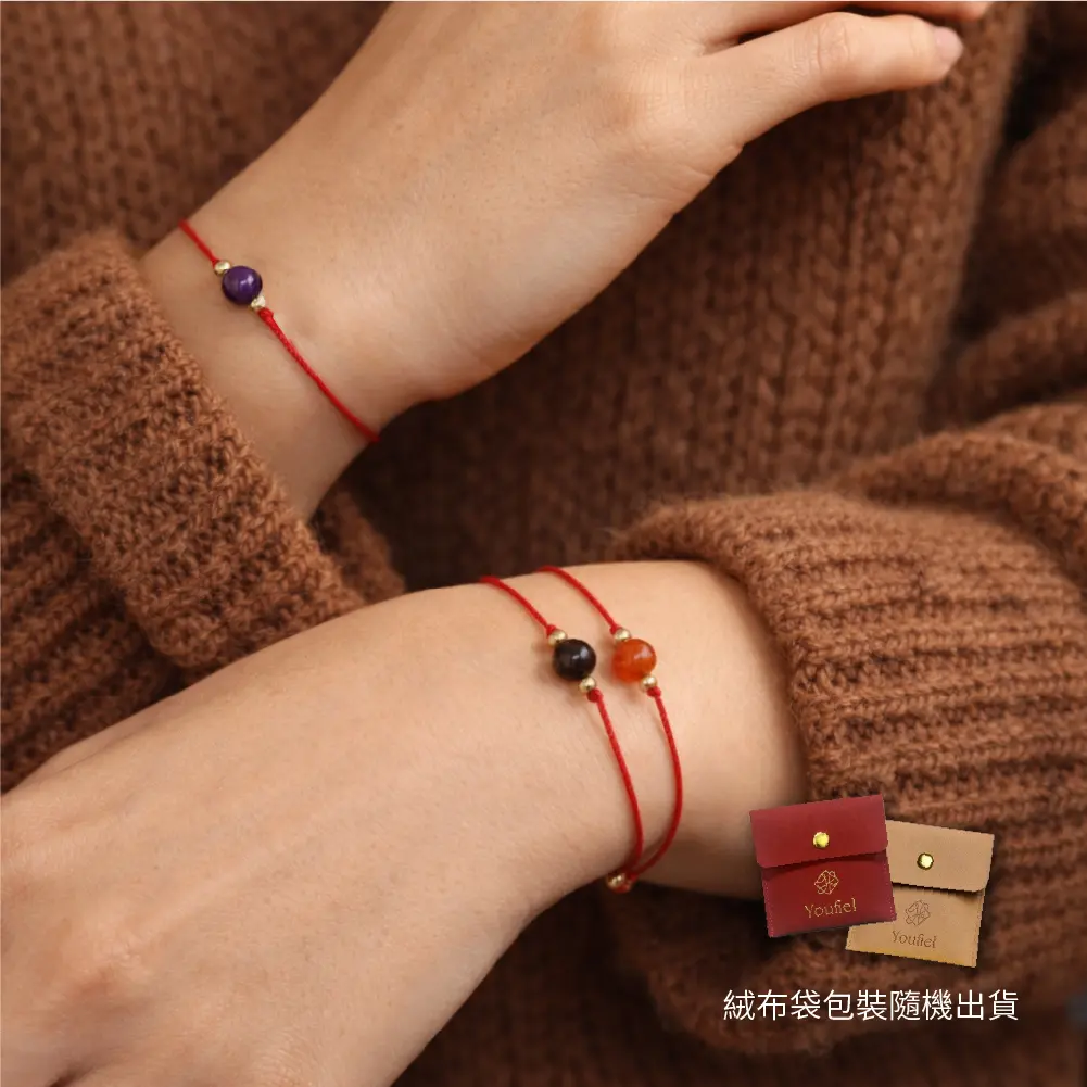 Youfiel 巴西純手工無限結水晶紅繩