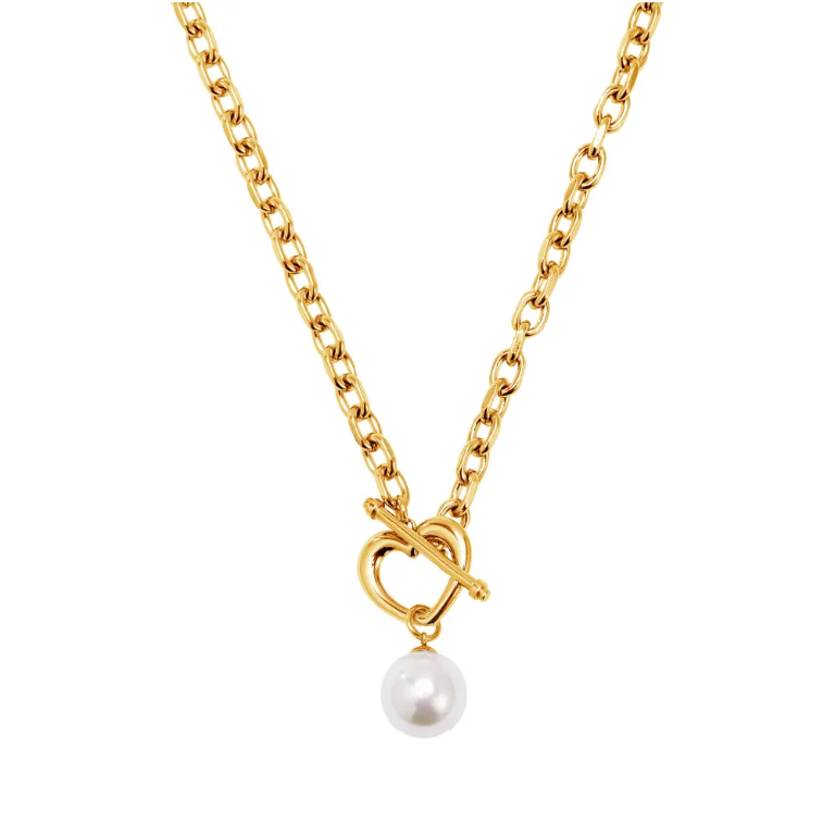 Heartfiel Solo 愛心OT扣珍珠項鍊 金