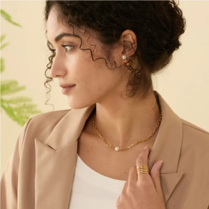 Aurora Heartfiel 珍珠愛心鏈條項鍊