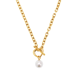 Heartfiel Solo 愛心OT扣珍珠項鍊 金