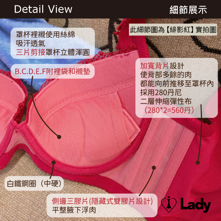 Lady 光漾心弦系列 B-G罩 機能 調整型 內衣 (緋影紅)