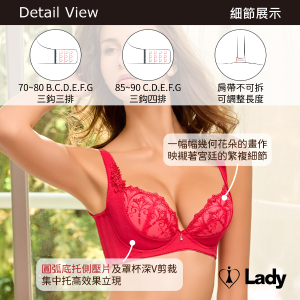 Lady 光漾心弦系列 B-G罩 機能 調整型 內衣 (緋影紅)