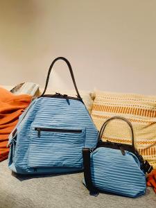 POPCORNGREEN摺疊旅行袋組(波浪皺褶系列天空藍)折疊旅行袋+糖果包