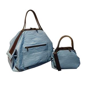 POPCORNGREEN摺疊旅行袋組(波浪皺褶系列天空藍)折疊旅行袋+糖果包