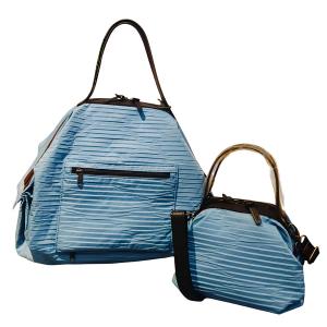 POPCORNGREEN摺疊旅行袋組(波浪皺褶系列天空藍)折疊旅行袋+糖果包