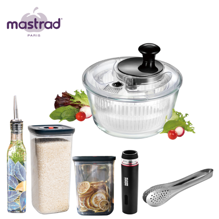 法國瑪仕翠玻璃蔬菜脫水器+不鏽鋼夾+方形環保密封罐(中1.4L+大2L)+歐風玻璃油醋瓶250ml+電動抽真空機 #F31281+UC-28304+ST111+ST112+UC-OIL+ST116