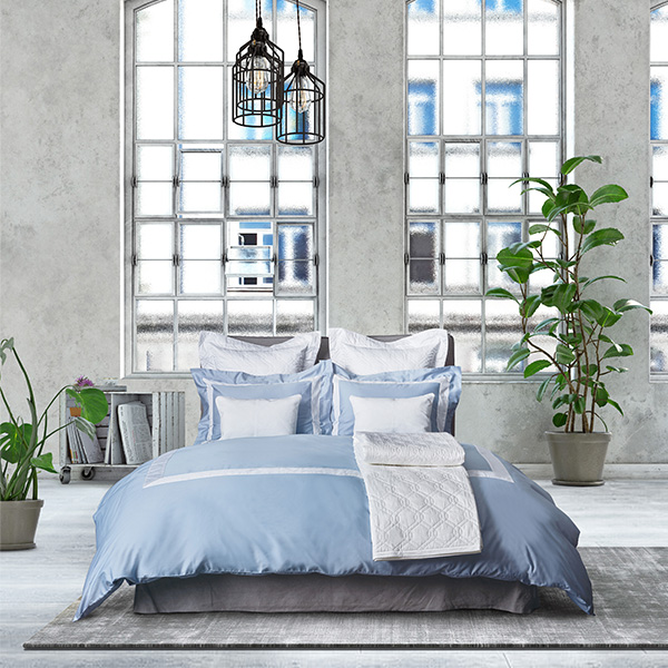 線上特賣｜【寬庭】義大利雲柔棉 | 一生鍾愛 牛津藍+白框 | 簡約寢飾-四件組(雙人)