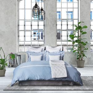 線上特賣｜【寬庭】義大利雲柔棉 | 一生鍾愛 牛津藍+白框 | 簡約寢飾-四件組(加大)