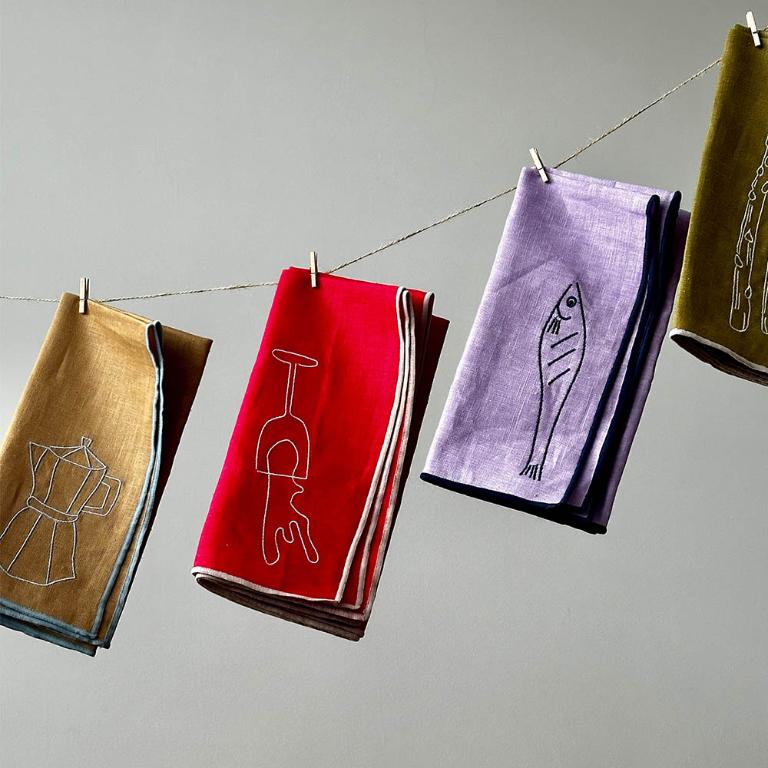 英國M&AElig;GEN 刺繡棉麻餐巾-橄欖綠(蘆筍)