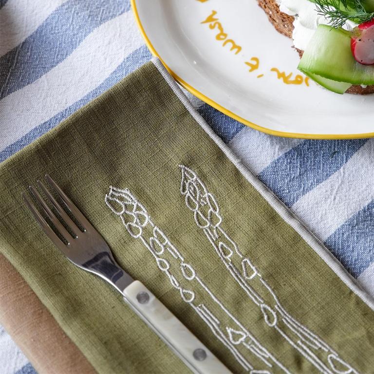 英國M&AElig;GEN 刺繡棉麻餐巾-橄欖綠(蘆筍)