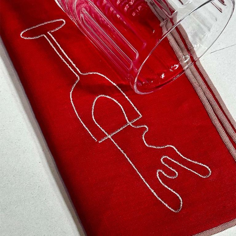 英國M&AElig;GEN 刺繡棉麻餐巾-紅(紅酒)