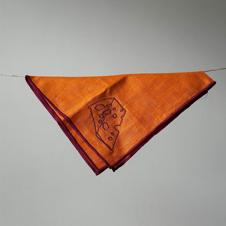 英國M&AElig;GEN 刺繡棉麻餐巾-橘(乳酪)