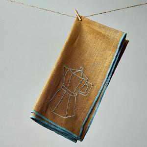 英國M&AElig;GEN 刺繡棉麻餐巾-卡其(摩卡壺)