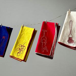 英國M&AElig;GEN 刺繡棉麻餐巾-橄欖綠(蘆筍)