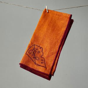 英國M&AElig;GEN 刺繡棉麻餐巾-橘(乳酪)