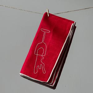 英國M&AElig;GEN 刺繡棉麻餐巾-紅(紅酒)