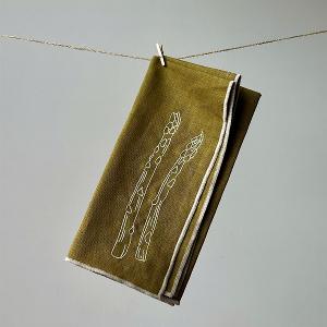 英國M&AElig;GEN 刺繡棉麻餐巾-橄欖綠(蘆筍)