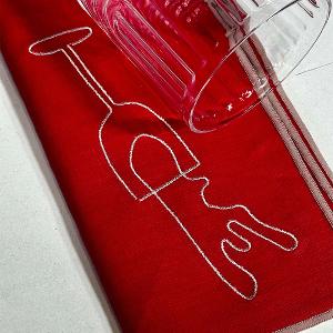 英國M&AElig;GEN 刺繡棉麻餐巾-紅(紅酒)