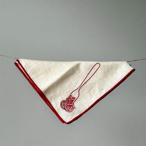 英國M&AElig;GEN 刺繡棉麻餐巾-白(義大利麵)