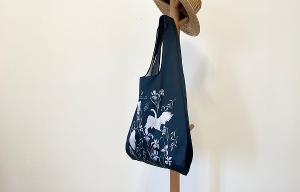天鵝與鳶尾花 購物袋-深藍綠(L)