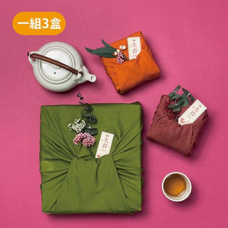【三茶金玉禮盒組】吉運花插風呂敷禮盒x1+風呂敷南棗核桃糕禮盒x2盒