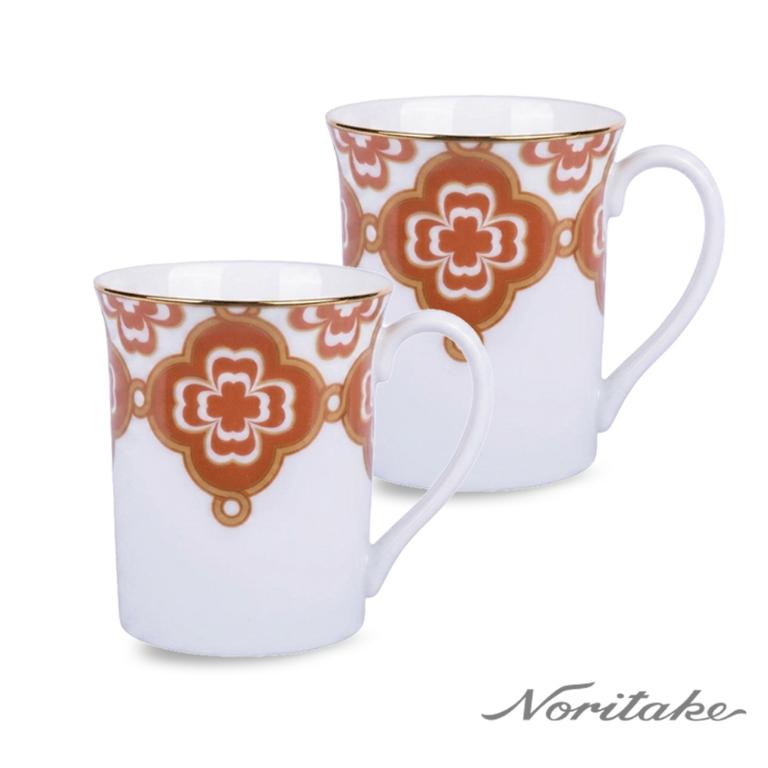 Noritake 彩韻四葉草-馬克杯2入組(橘色)(精緻禮盒)