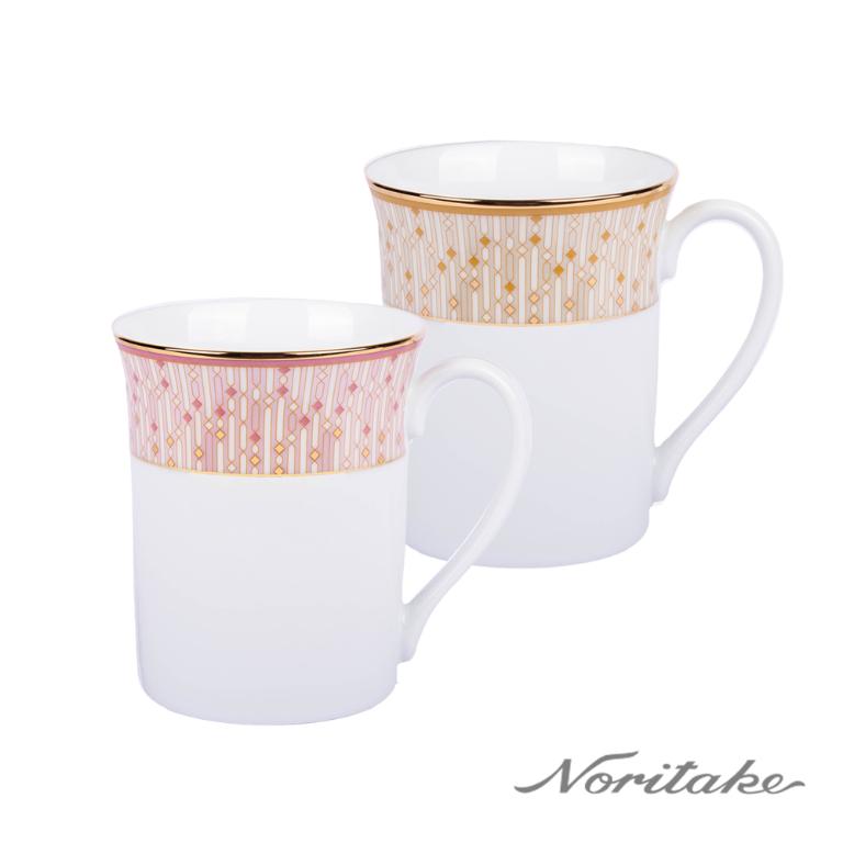 Noritake 流光輕語-馬克杯2入組(粉色+橘色)(精緻禮盒)