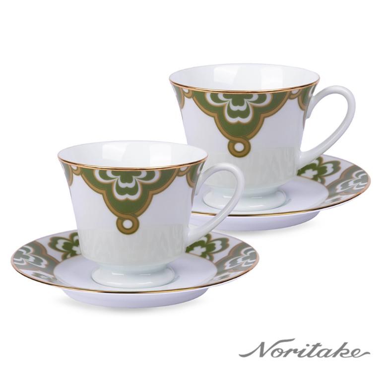 Noritake 彩韻四葉草-咖啡對杯(綠色)(精緻禮盒)