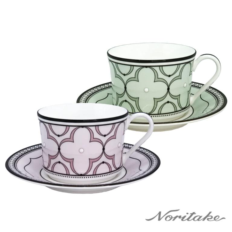 Noritake 春頌-咖啡對杯(粉色+綠色)(骨瓷)(精緻禮盒)