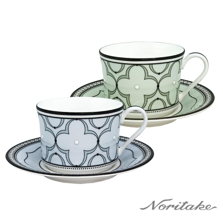Noritake 春頌-咖啡對杯(藍色+綠色)(骨瓷)(精緻禮盒)