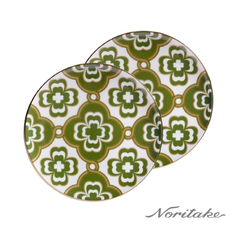 Noritake 彩韻四葉草-點心盤2入組(綠色)(禮盒)