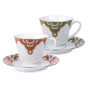 Noritake 彩韻四葉草-咖啡對杯(綠色+橘色)(精緻禮盒)
