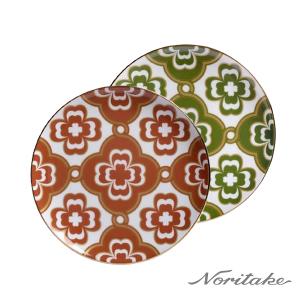 Noritake 彩韻四葉草-點心盤2入組(橘色+綠色)(禮盒)