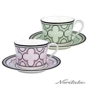 Noritake 春頌-咖啡對杯(粉色+綠色)(骨瓷)(精緻禮盒)